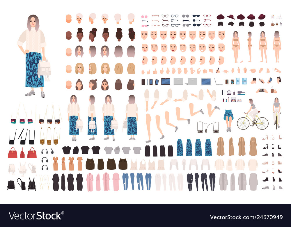 Download Fashionable girl animation kit or diy set bundle Vector Image