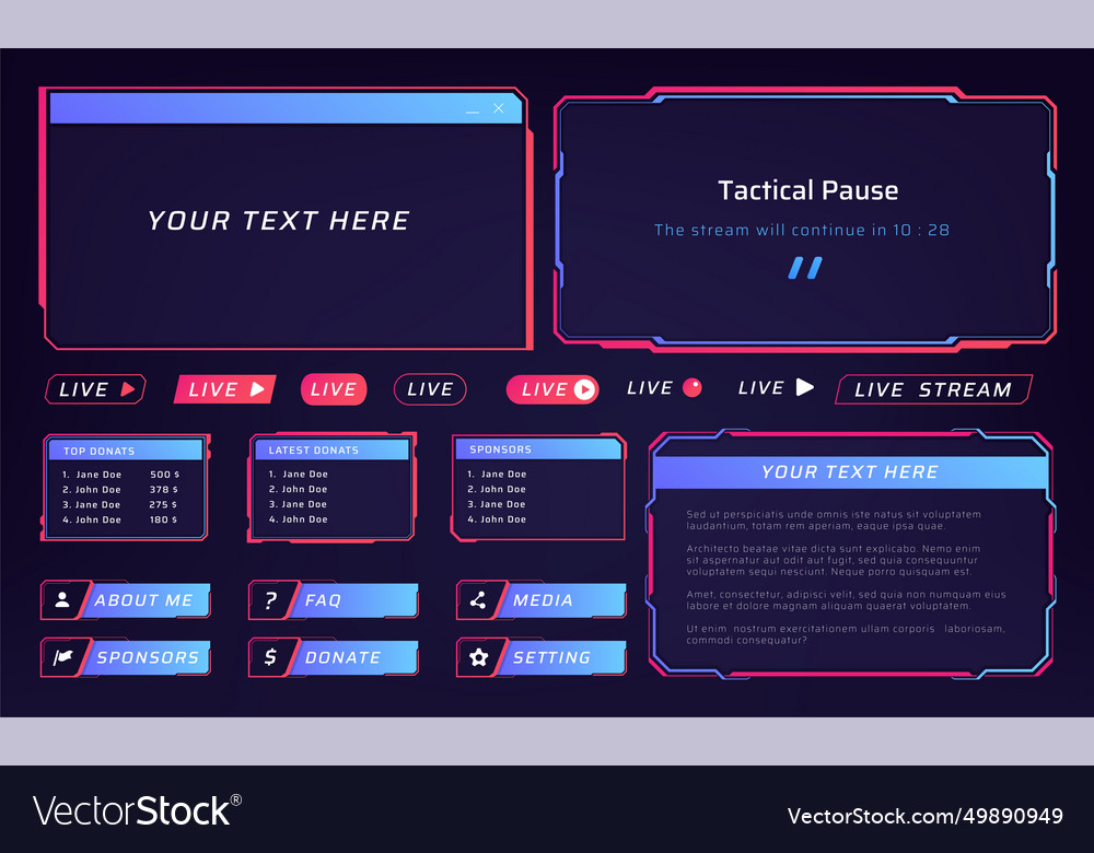 Live Streaming Interface Ui Frames For Video Vector Image