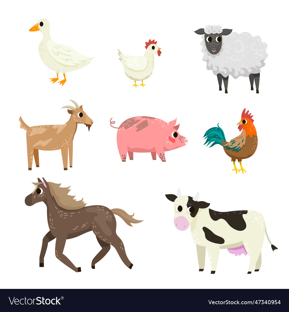 Different farm animal cartoon characters Vector Image