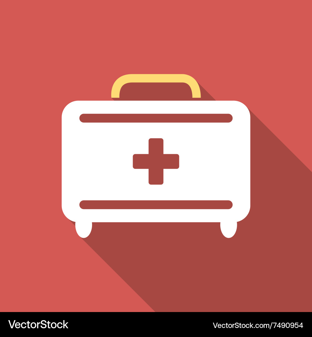 First aid toolkit flat square icon with long Vector Image
