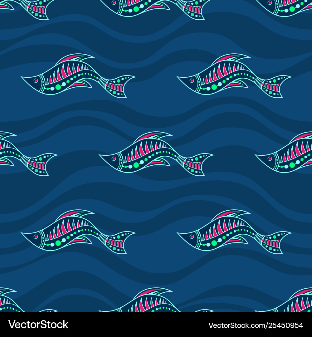 Seamless pattern fishes silhouettes Royalty Free Vector