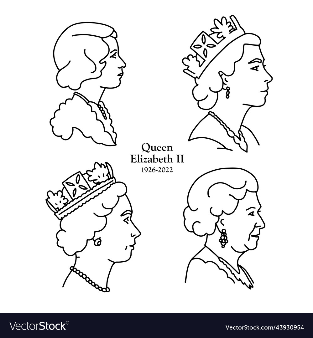 Set of linear profile portraits queen elizabeth Vector Image