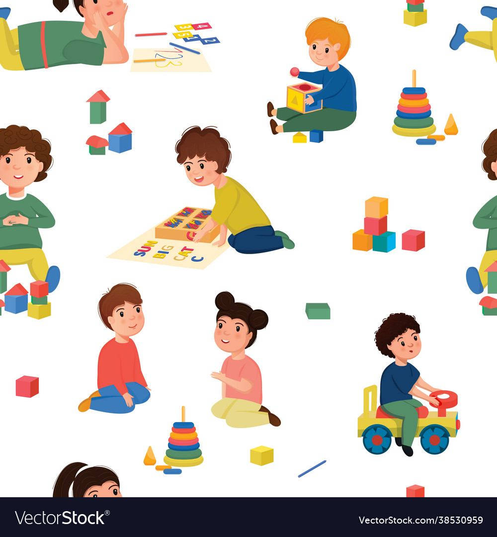 Children playing in a kindergarten seamless Vector Image