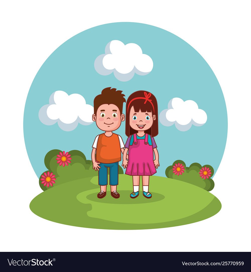 Cute little kids couple in park Royalty Free Vector Image