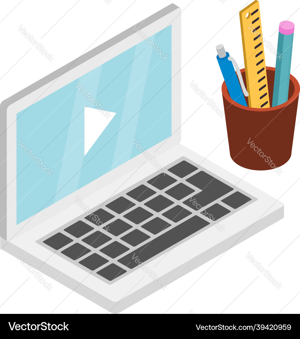 Distance learning icon isometric laptop Royalty Free Vector