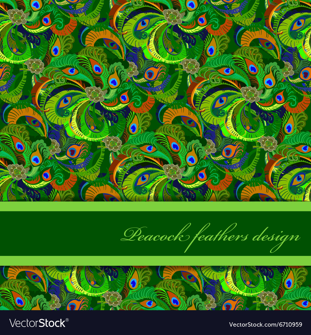 Green orange peacock feathers pattern background Vector Image