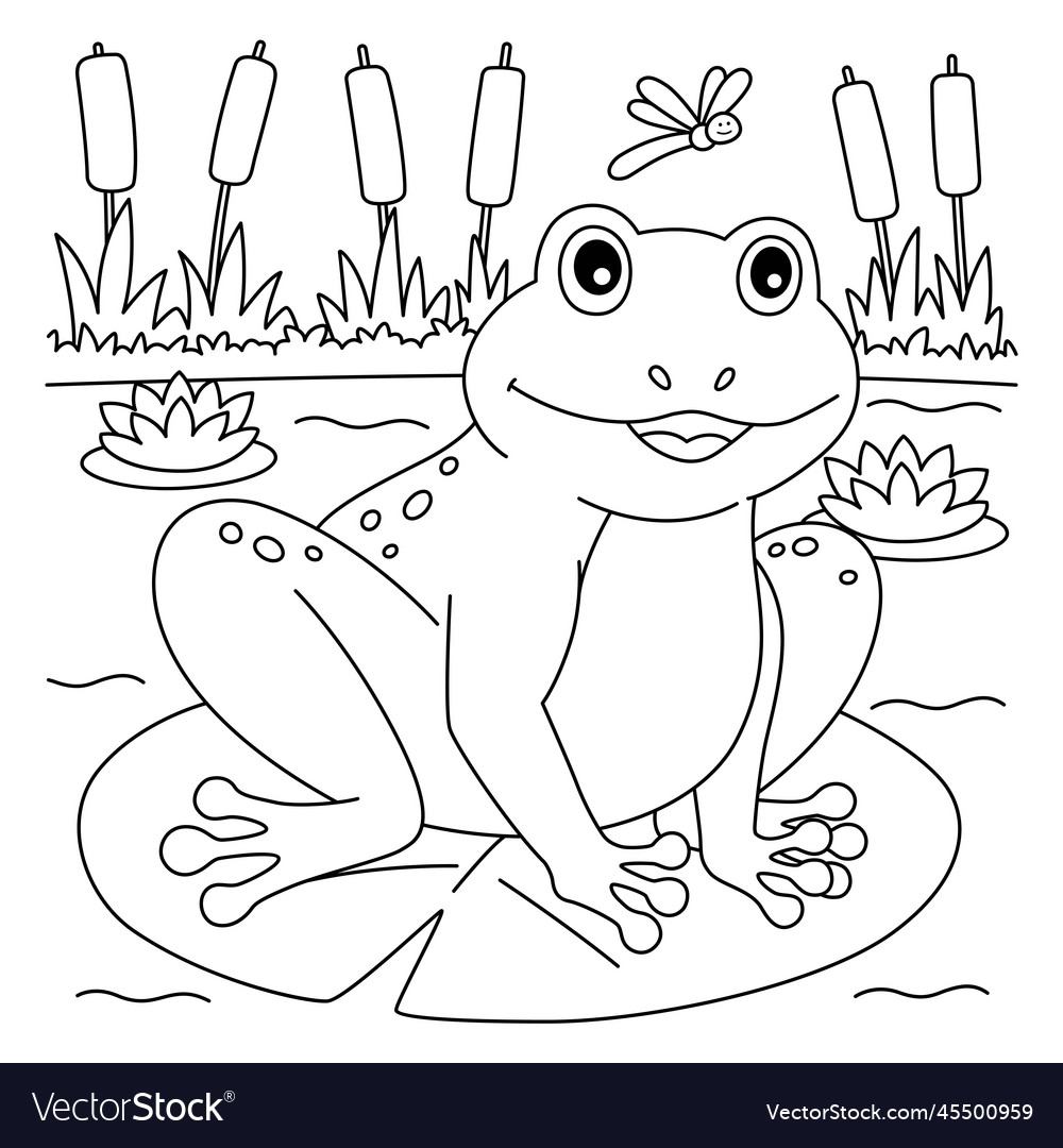 Spring frog on a water lily coloring page for kids