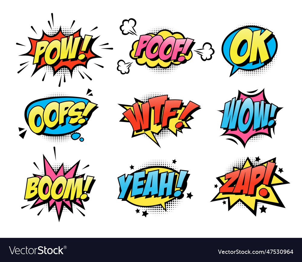 Comic burst text balloons flat icon collection Vector Image