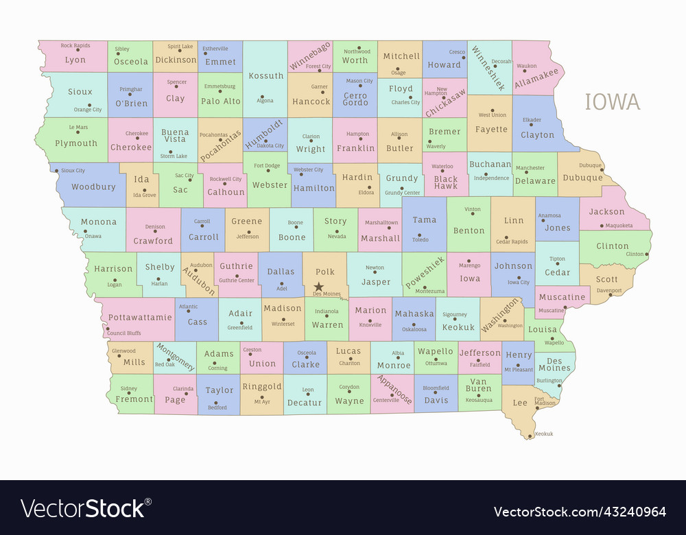 Political color map of iowa usa federal state Vector Image