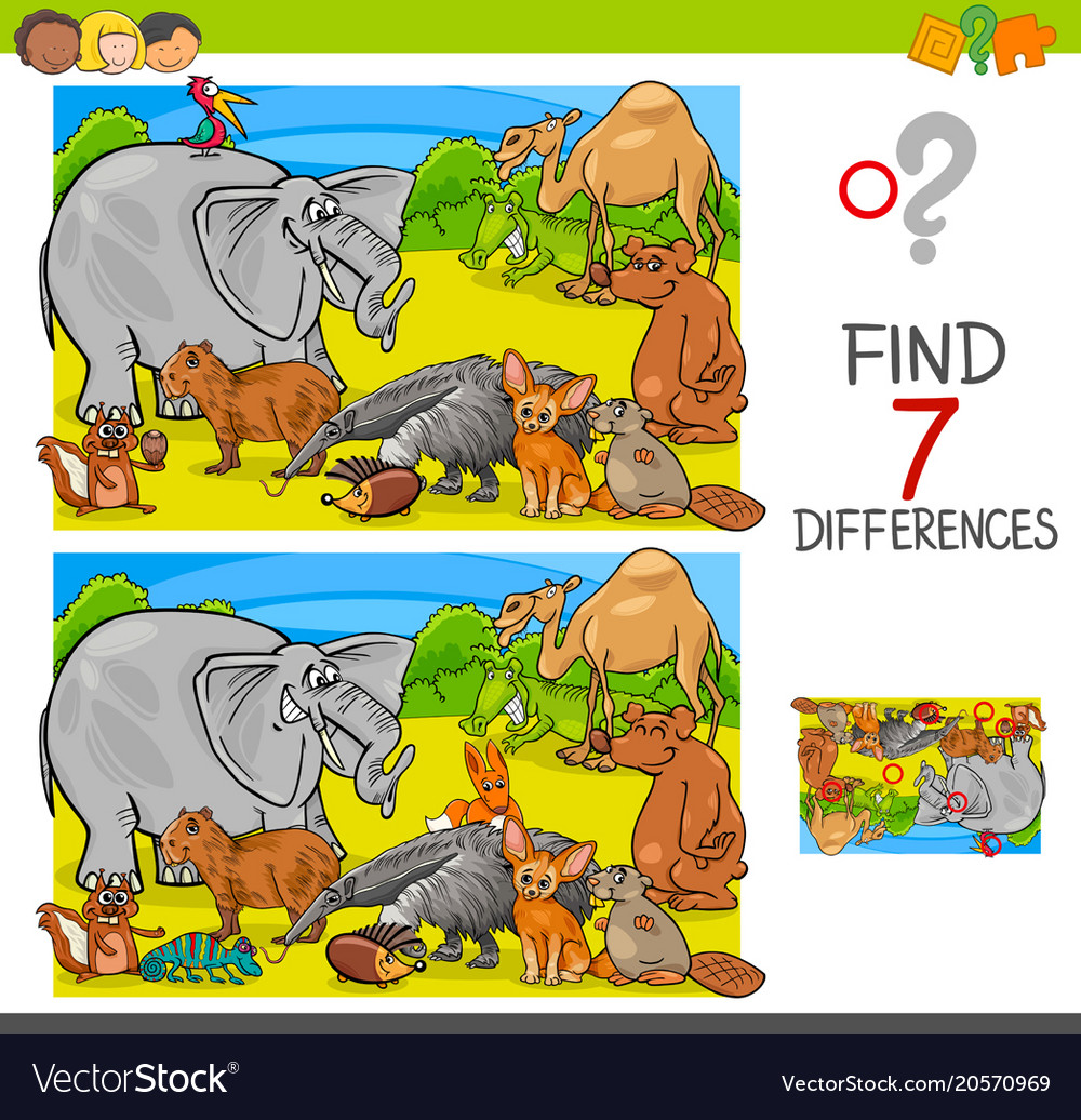 Find differences game with animal characters group