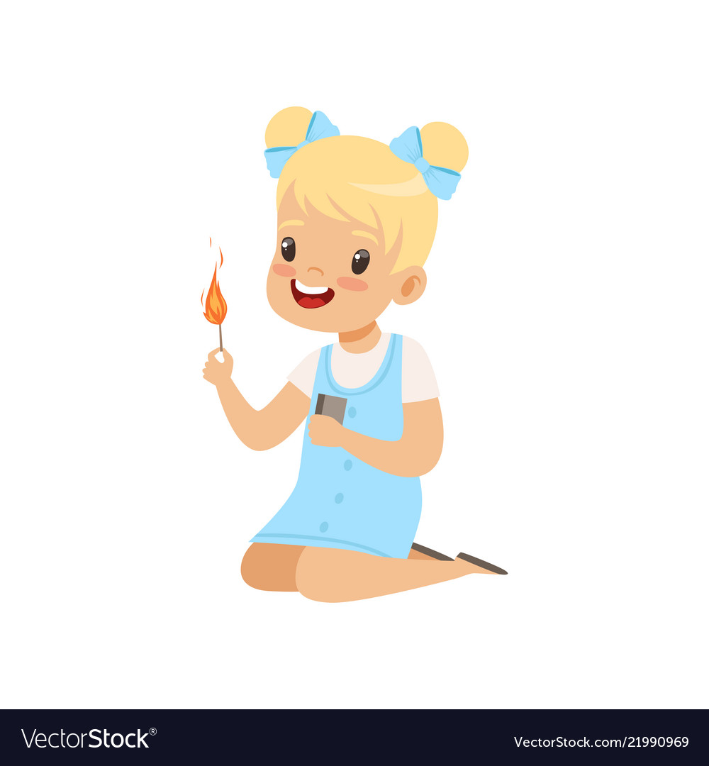 Little girl playing with matches kid in dangerous Vector Image