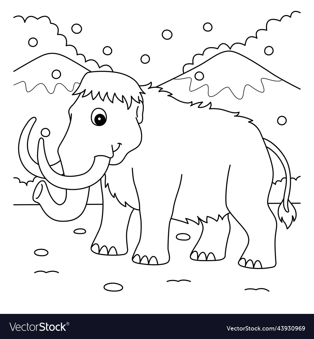 Mammoth animal coloring page for kids Royalty Free Vector