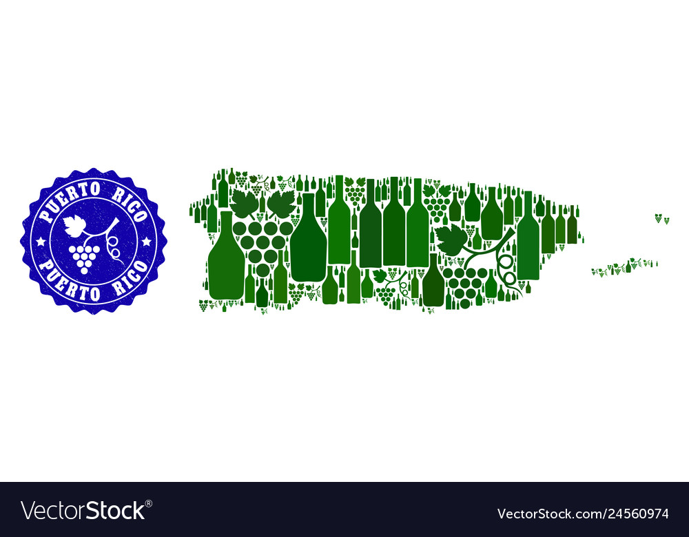 Composition of grape wine map of puerto rico Vector Image