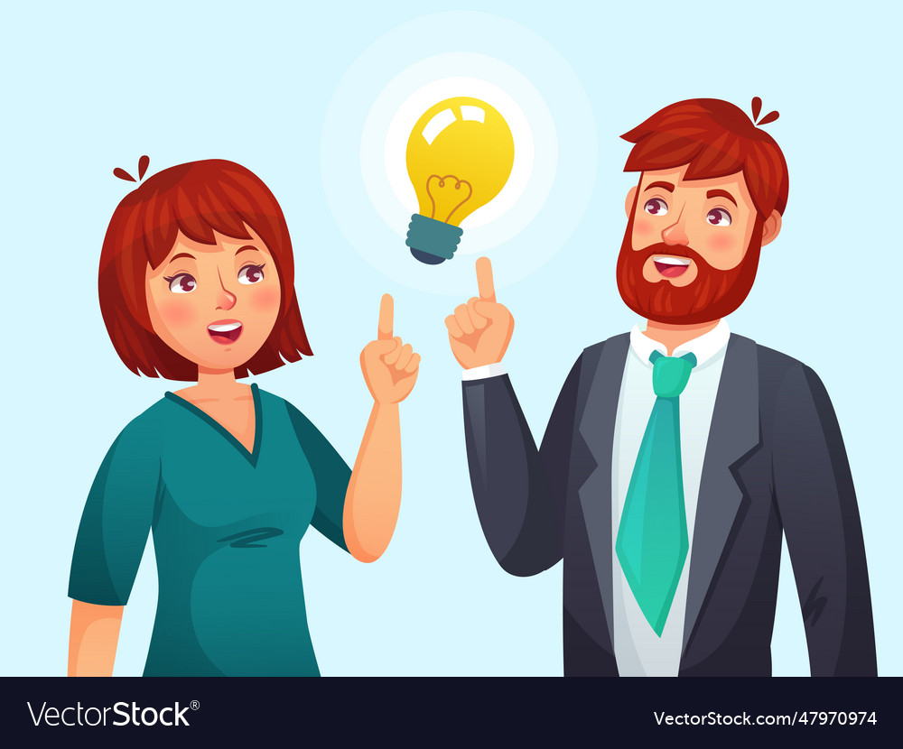 Couple Having Idea Husband And Wife Have Solution Vector Image 1740