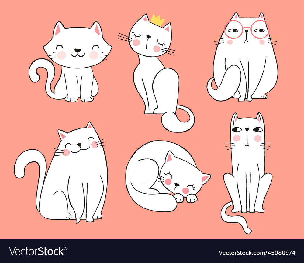 Cute white cats Royalty Free Vector Image - VectorStock