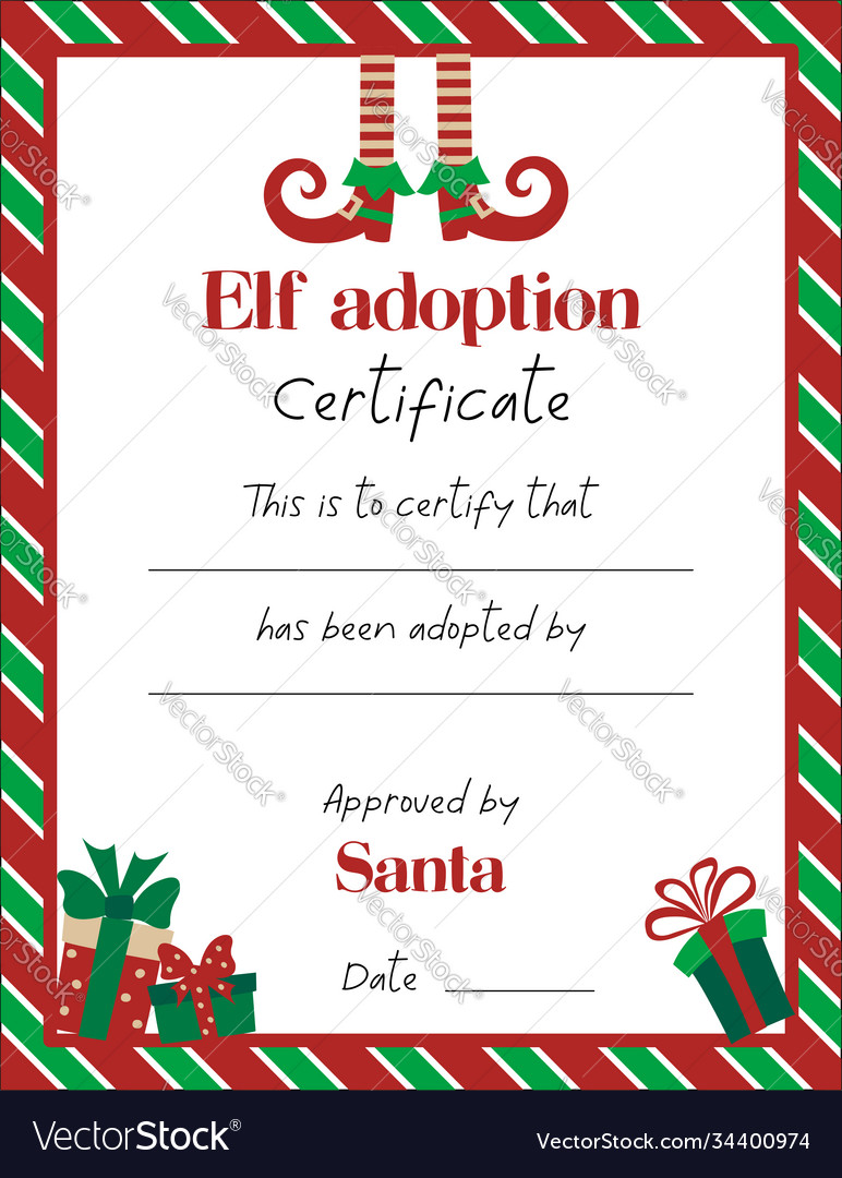 Printable Elf Adoption Certificate Editable, First Year Christmas