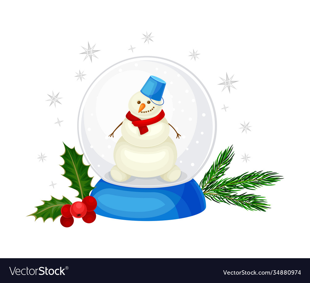 Snow dome souvenir with snowman inside and fir Vector Image