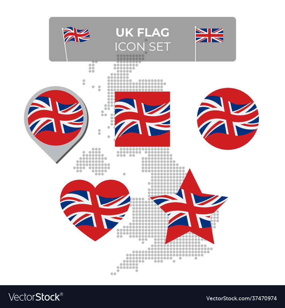 United kingdom great britain wavy flag icons set Vector Image