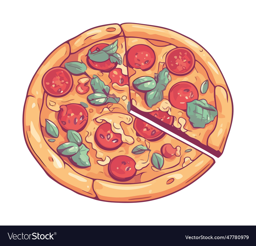 Mozzarella salami and pepperoni pizza slice meal Vector Image