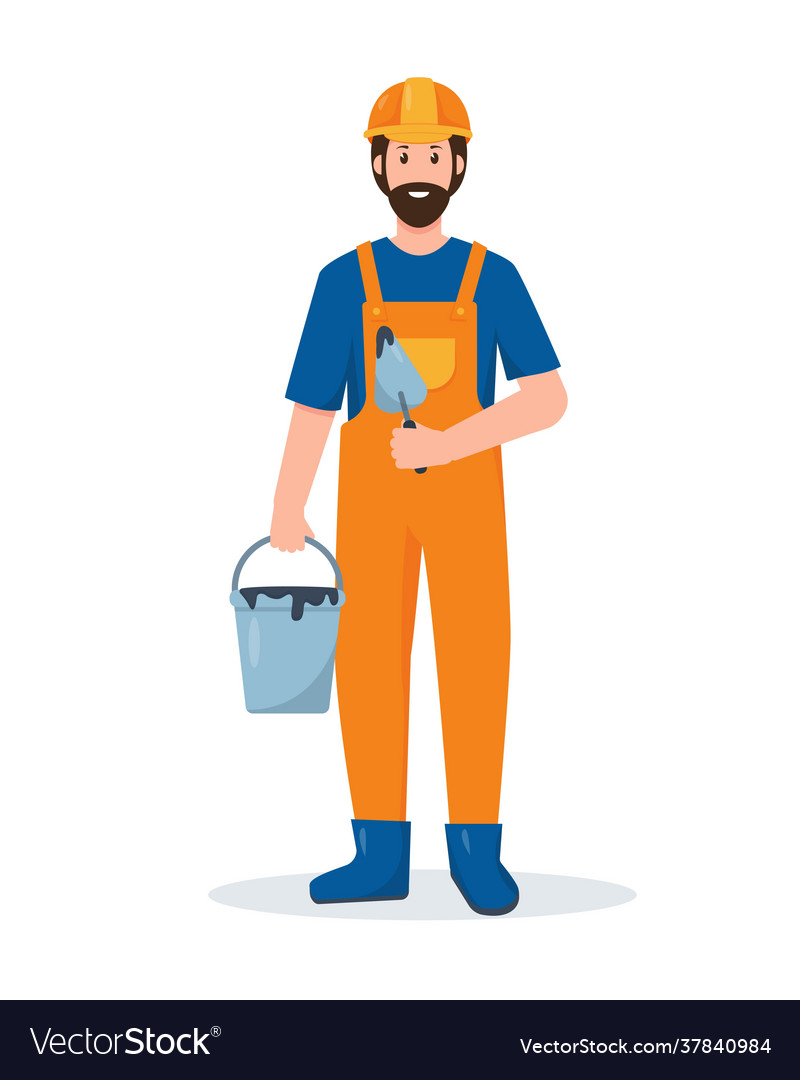 Builder man in uniform with work building tools Vector Image