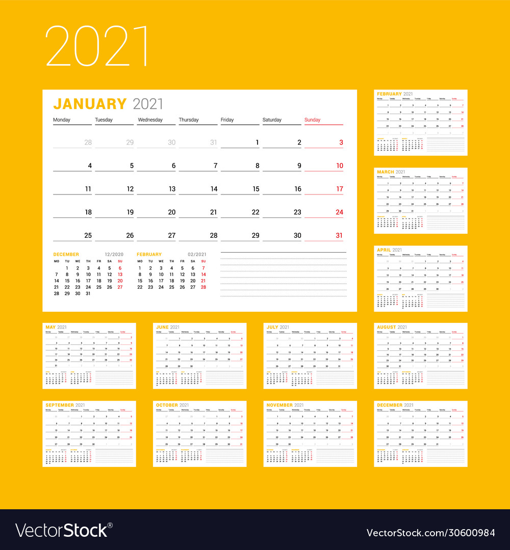 Calendar template for 2021 year business planner Vector Image