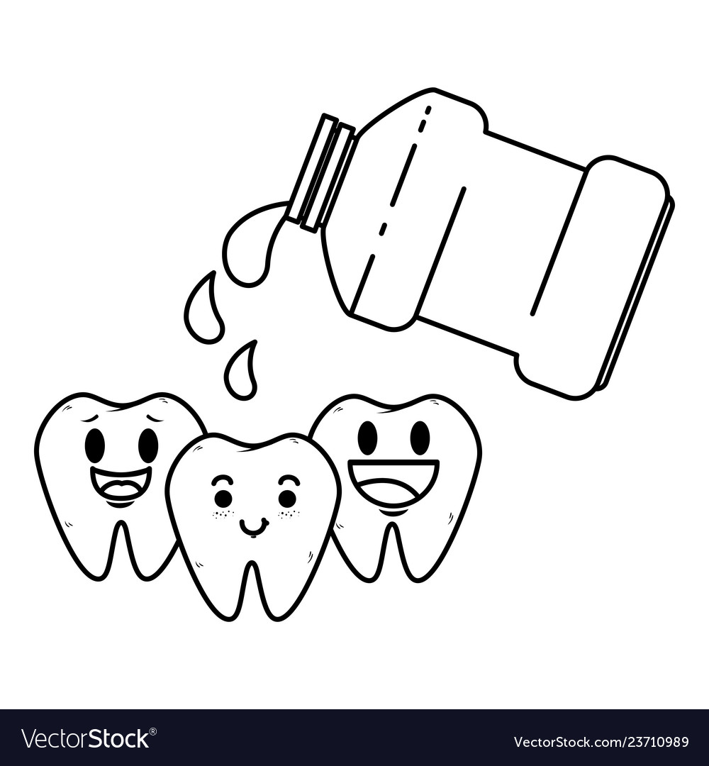 Comic teeth with mouthwash kawaii characters Vector Image