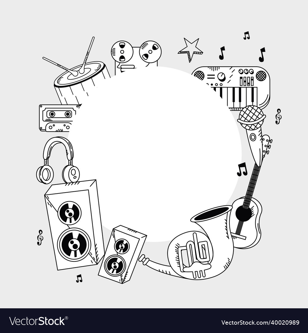 Instruments in circular frame Royalty Free Vector Image