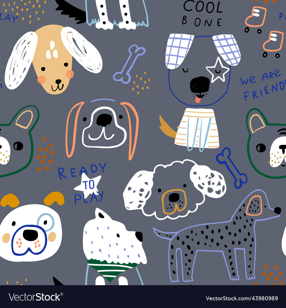 Seamless Pattern With Creative Dog Characters Vector Image