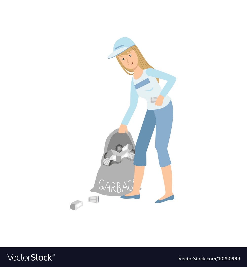 Picking up garbage. Picking up garbage