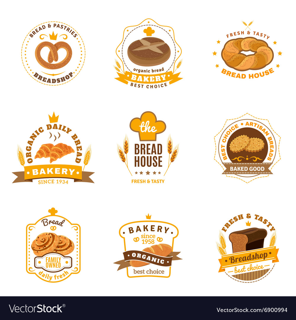 Bread Bakery Emblems Flat Icons Set Royalty Free Vector