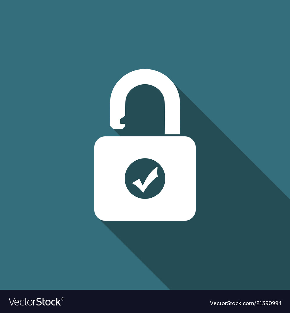 Open padlock and check mark icon with long shadow Vector Image