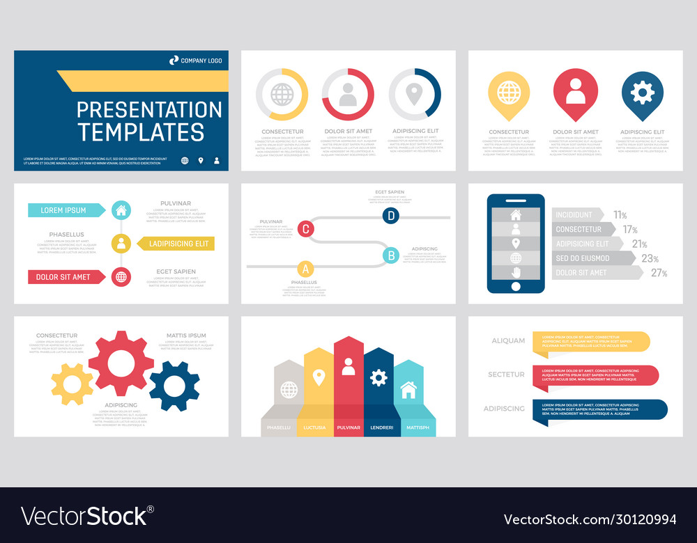 Set grey yellow red and blue elements Royalty Free Vector