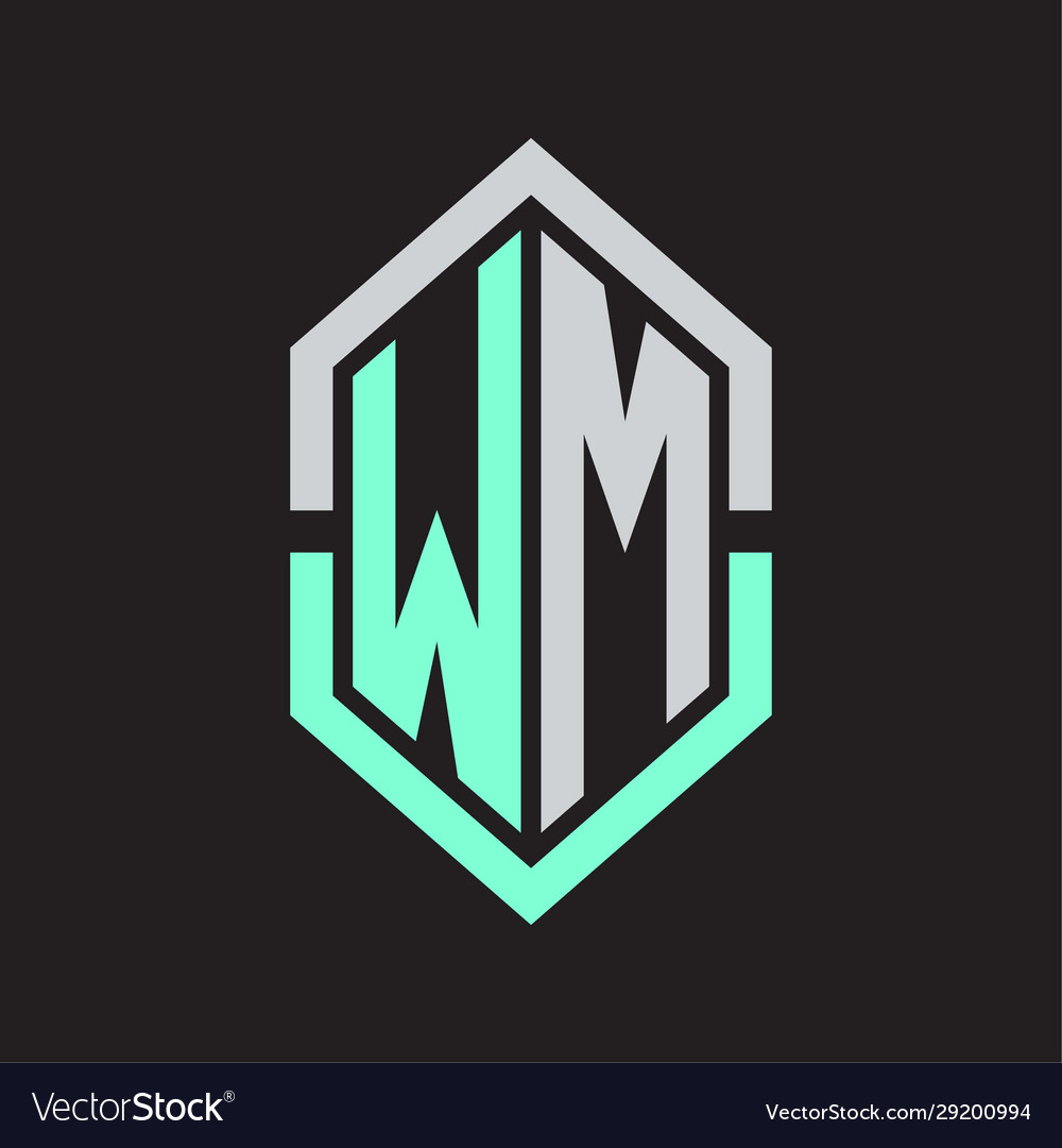 Wm logo monogram with hexagon shape and outline Vector Image