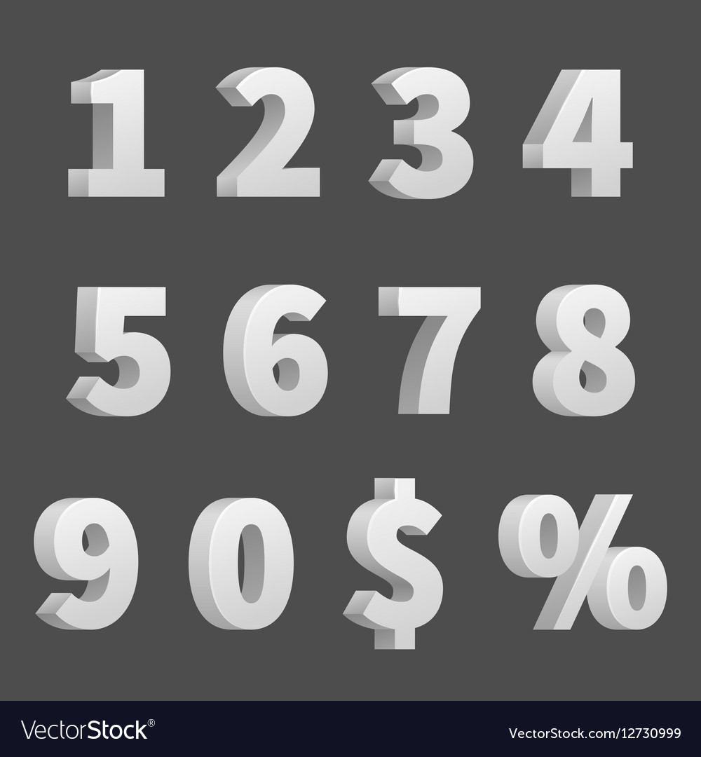 3D numbers and symbols Threedimensional Vector Image