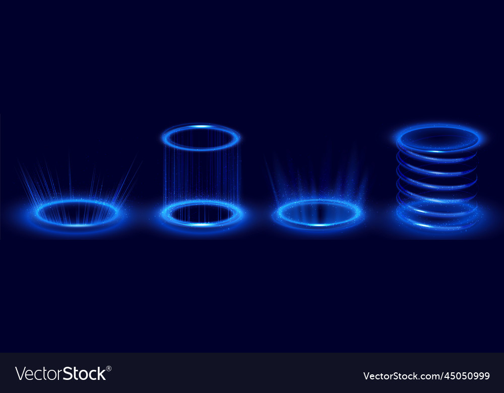 Circle hologram portals with blue neon light Vector Image