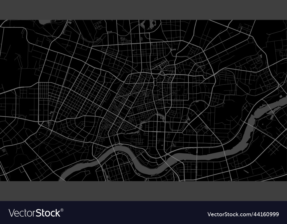 Dark black shenyang city area background map Vector Image