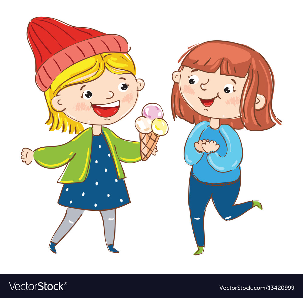 Happy young girl cartoon characters Royalty Free Vector