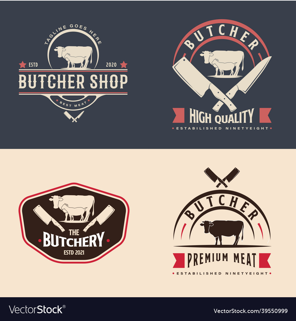 Set of vintage retro butcher shop logo design Vector Image