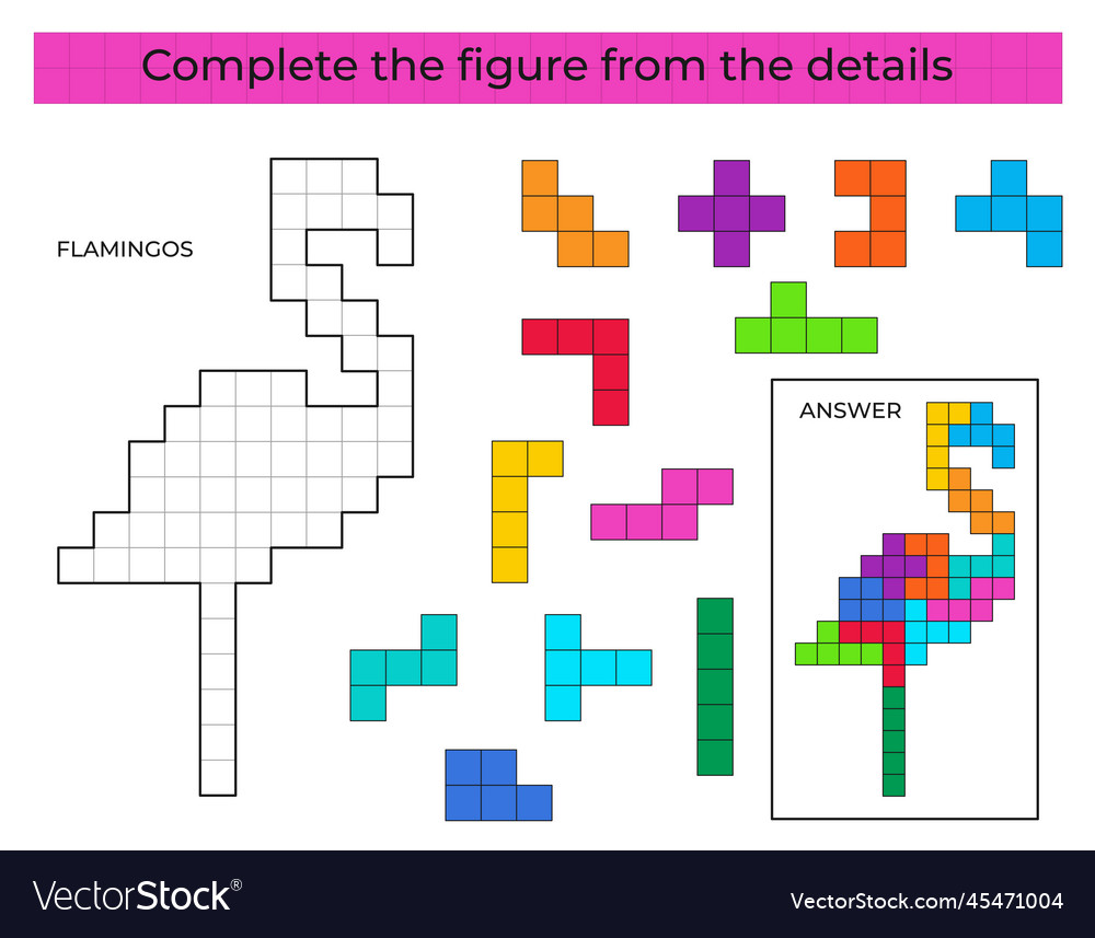 Complete the figure puzzle game with flamingos Vector Image