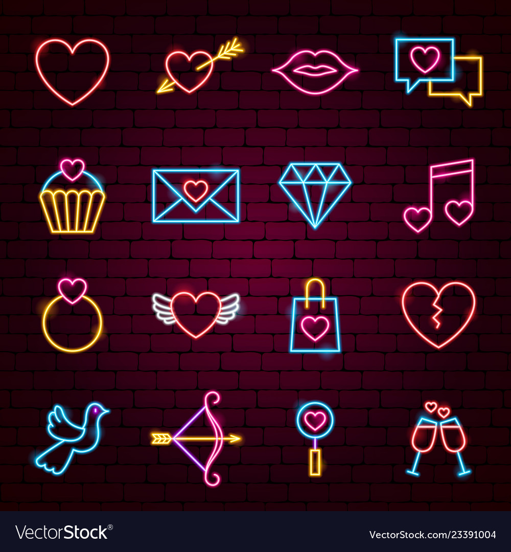 Love Valentine Neon Icons Royalty Free Vector Image