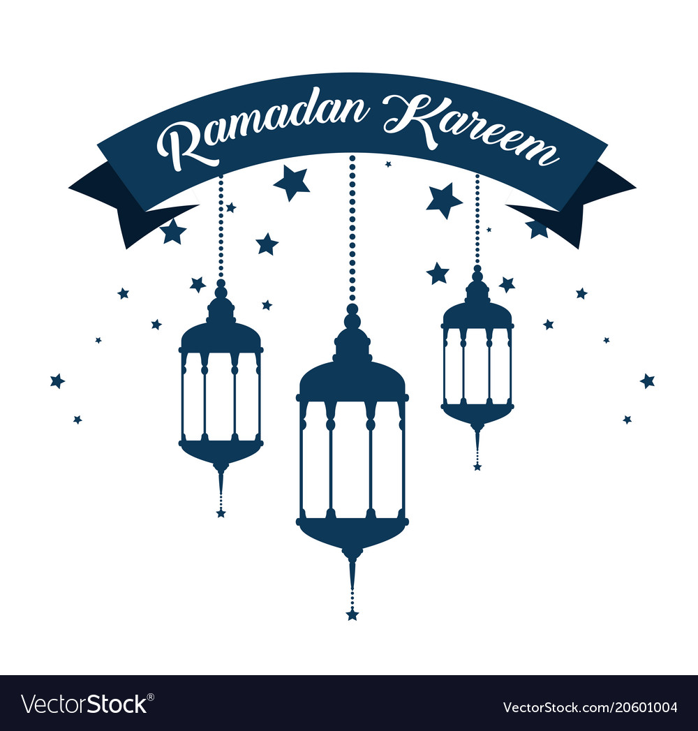 Ramadan kareem card with lanterns hanging Vector Image