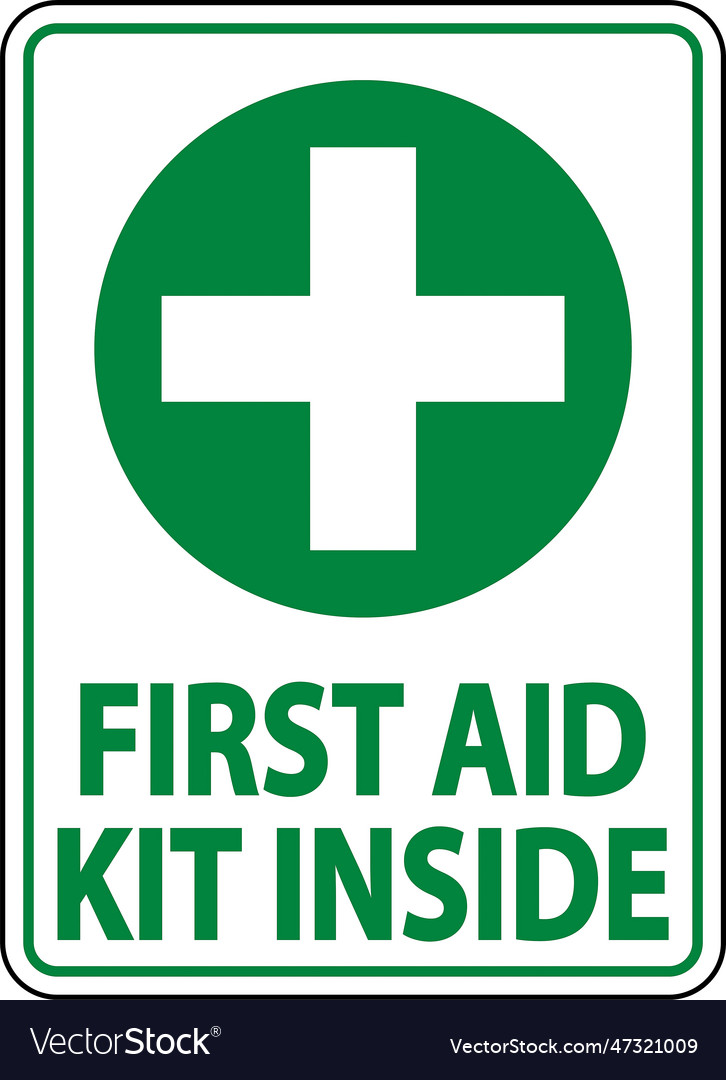 First aid kit inside sign label sign on white Vector Image