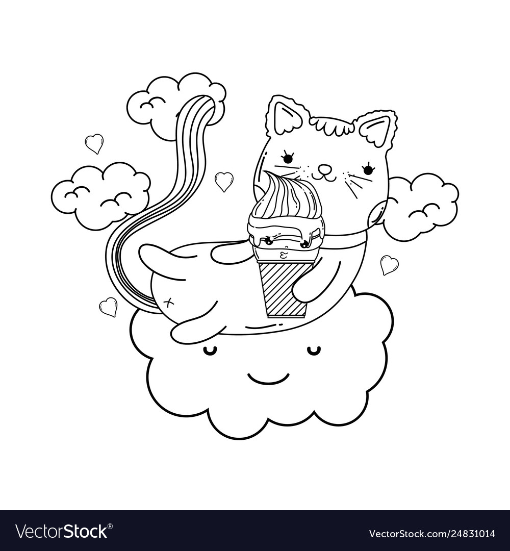Cute Cat With Ice Cream In Cloud Royalty Free Vector Image