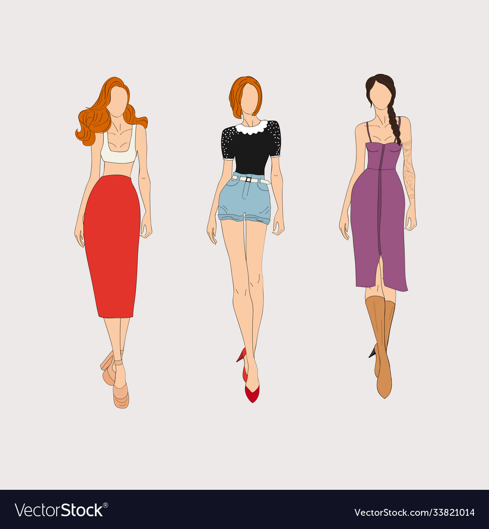 Hand Drawn Fashion Models Concept Royalty Free Vector Image