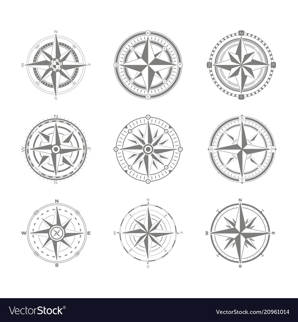 Icon Set With Compass Rose Royalty Free Vector Image