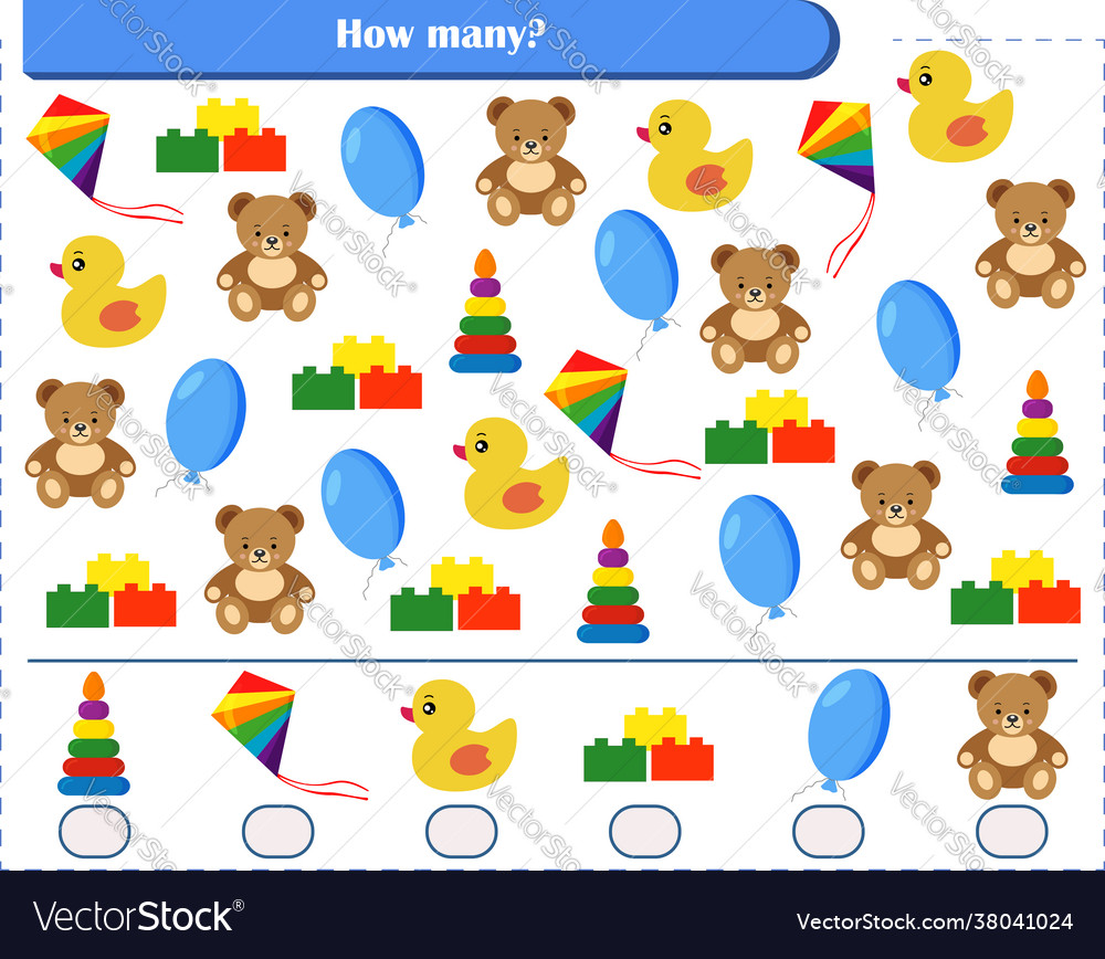 A game for children count how many toys Royalty Free Vector