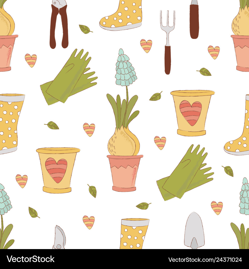 Gardening craft spring seamless pattern Royalty Free Vector