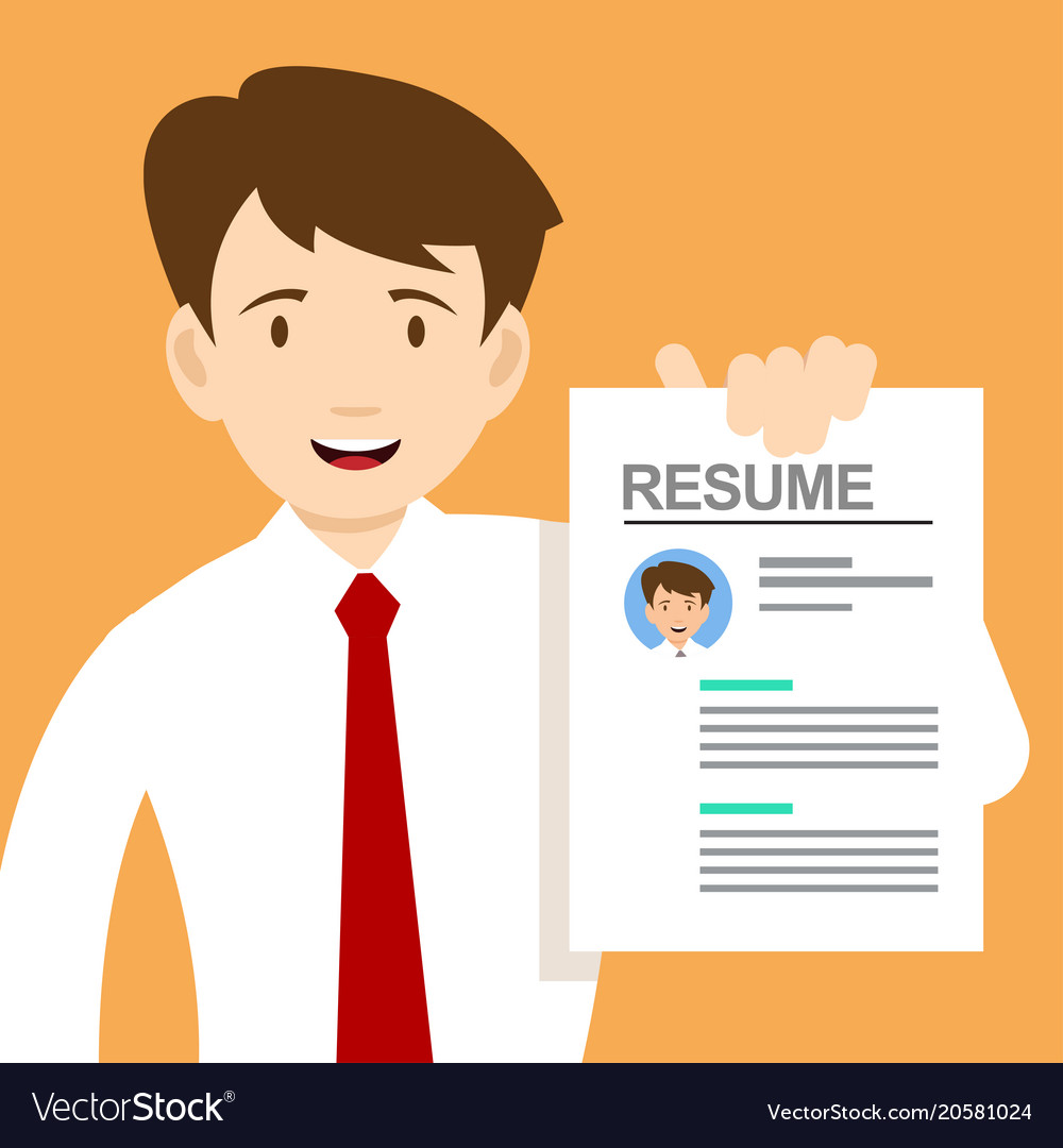 Young man with a resume for hiring Royalty Free Vector Image