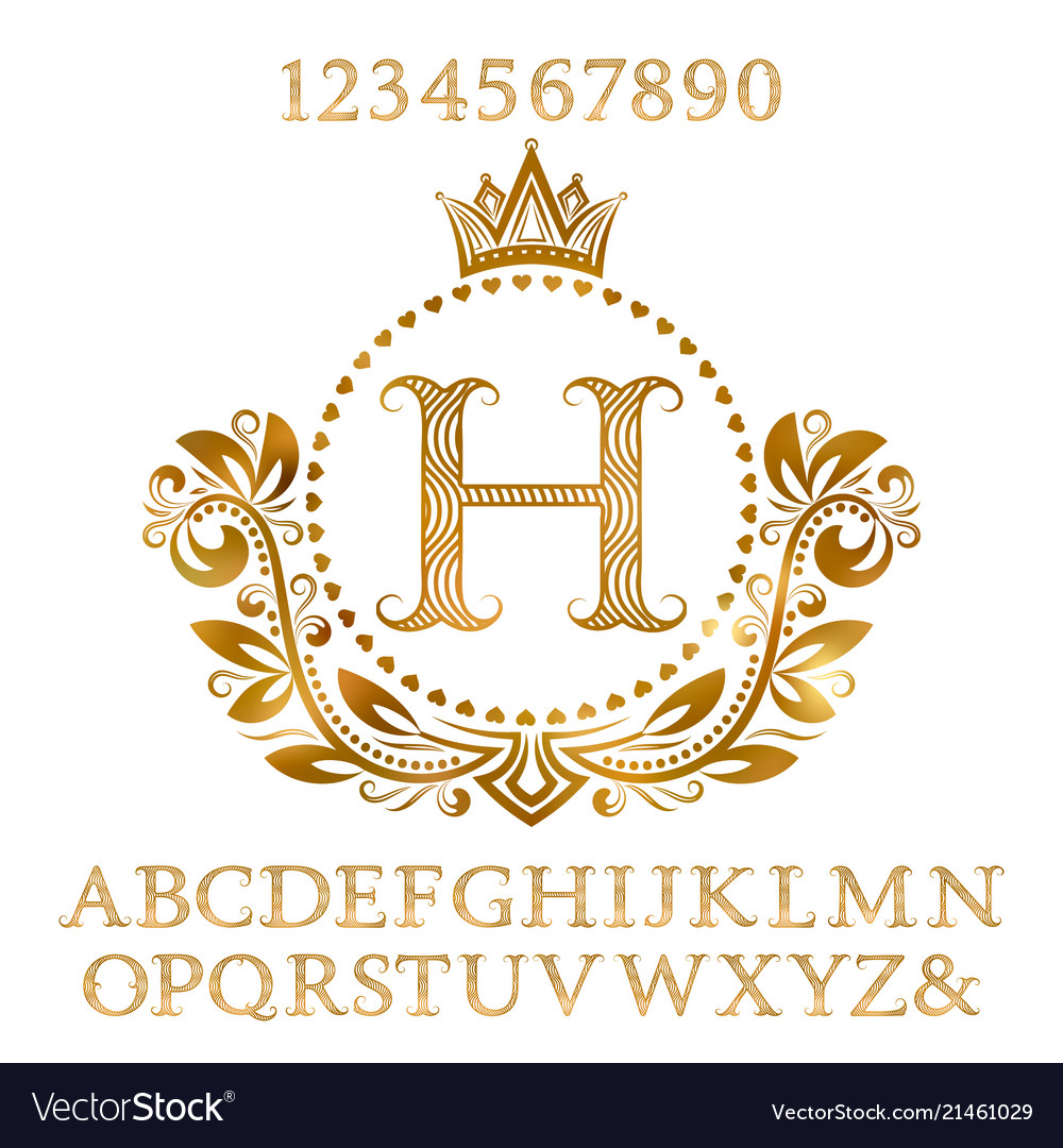 Golden letters and numbers with initial monogram