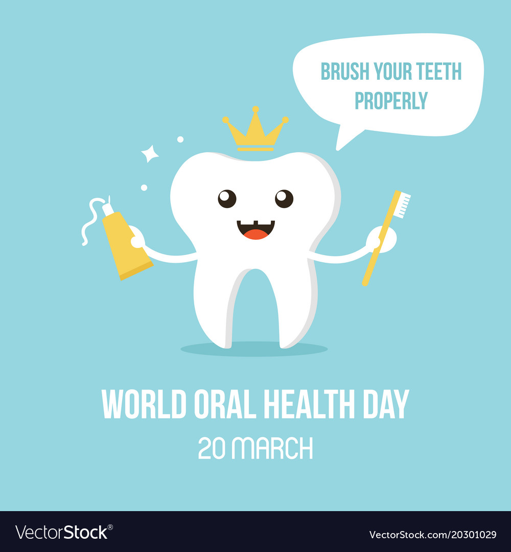 World oral care day with smiling tooth character Vector Image